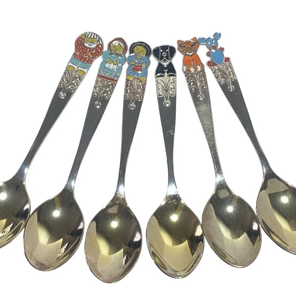 Vintage Soviet Russian Repka 6 Tea Spoon Cake Shovel Enamel Melchior Cupronickel - Picture 8 of 12